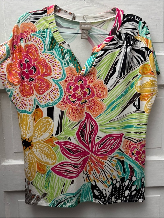 Tops - Chicos Tropical Floral Micromodal Top Size 0 Small Resort Vacation Blouse